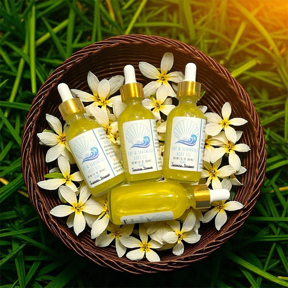 Hand Crafted “Jasmine Dreams” Scented Body Oil by Sky & Seashells Skincare